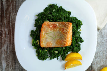 Baked Salmon Fillet with Sauteed Garlic Spinach