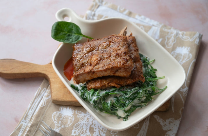 Slow-Baked Ribs with Creamed Spinach